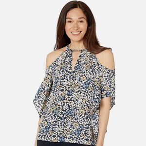 Michael Kors Floral Printed Cold-Shoulder Handkerchief Hem Top Women’s Blouse